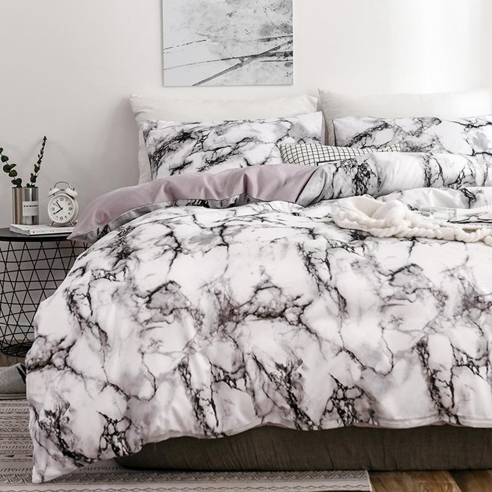 Comfortable White Marble Pattern Printed Duvet Cover (2/3 Piece Set)