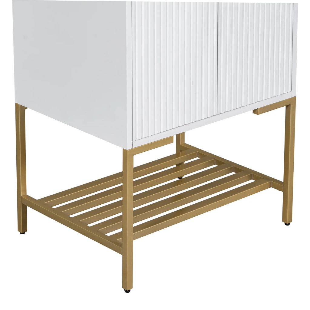 eprolo 24 inch white bathroom vanity cabinet with gold metal frame and open storage shelf