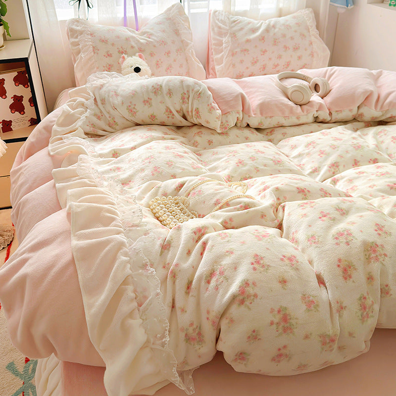 Princess style milk velvet bed four piece set