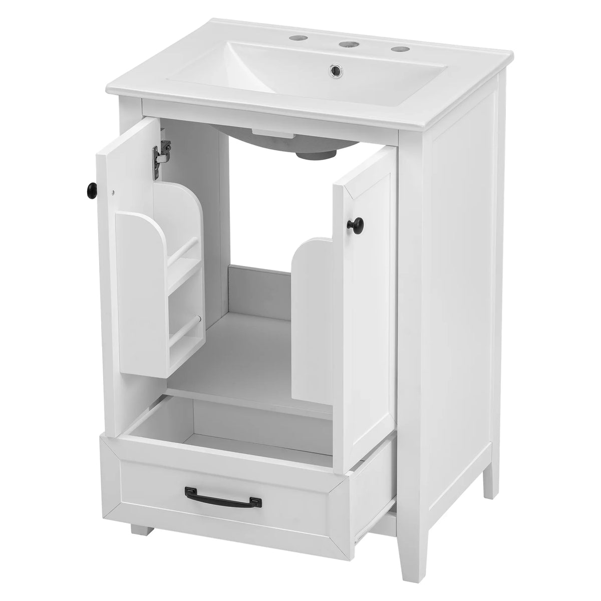 eprolo 24 inch white bathroom vanity with sink, cabinet doors, and one drawer