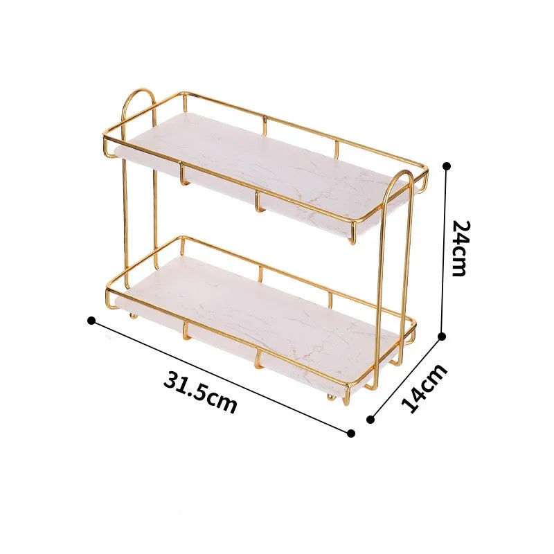 Eprolo golden double-layer marble desktop cosmetic storage rack, 31.5cm x 14cm x 24cm