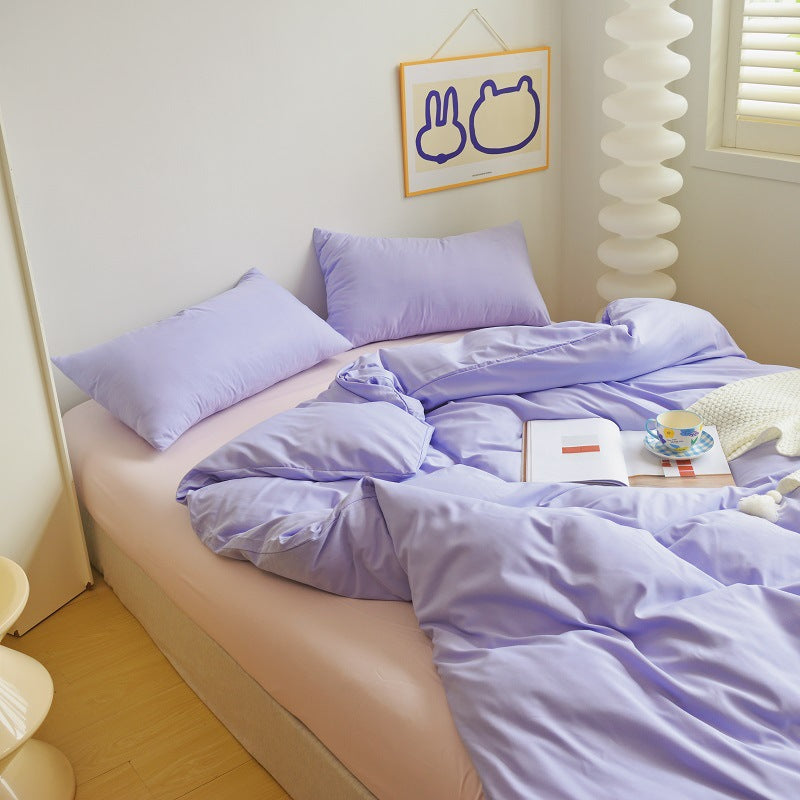 Solid Color Brushed Minimalist INS Style Four-Piece Bedding Set Quilt Cover and Sheet