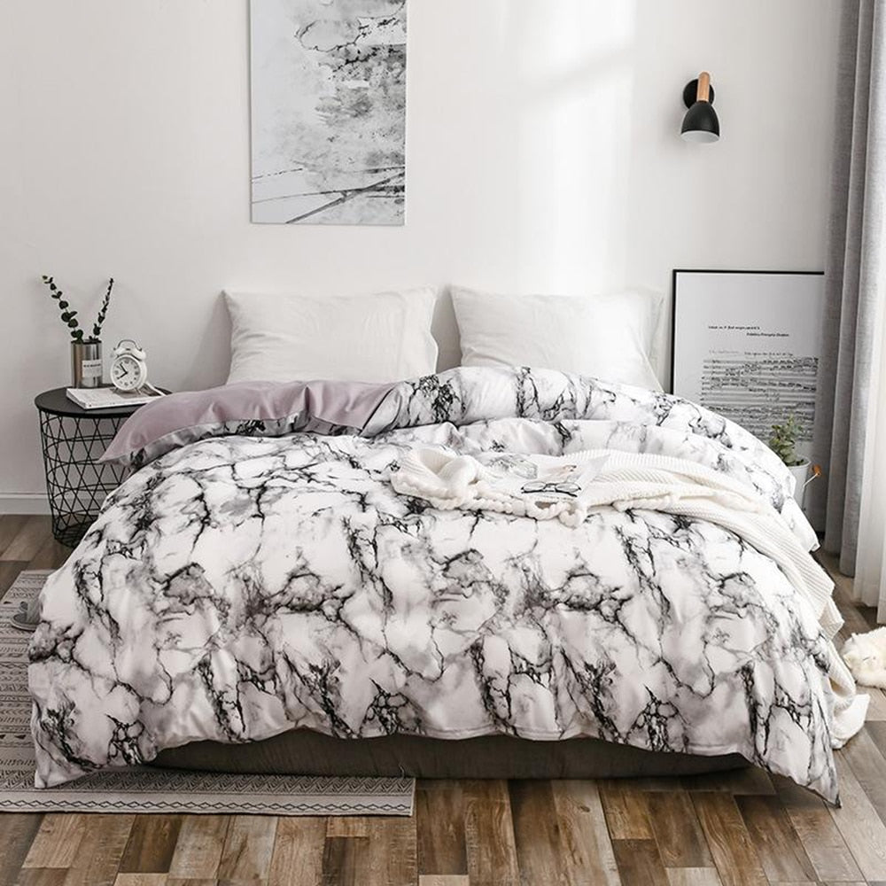 Comfortable White Marble Pattern Printed Duvet Cover (2/3 Piece Set)