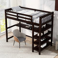 eprolo twin size loft bed in espresso with integrated under-bed desk and storage shelves