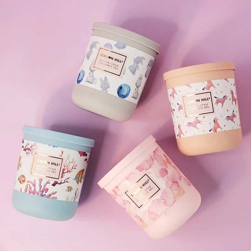 Four eprolo car balm solid perfume containers with various decorative fragrance gel designs.