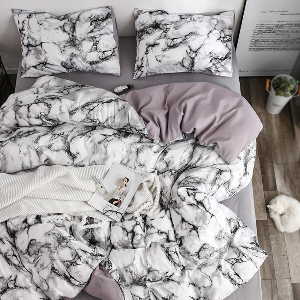 Comfortable White Marble Pattern Printed Duvet Cover (2/3 Piece Set)
