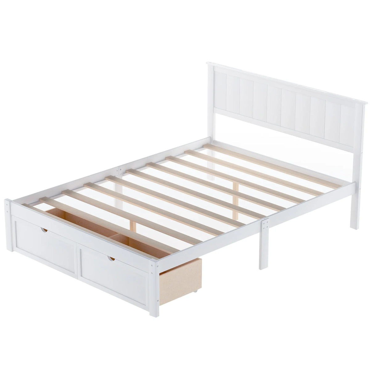 White eprolo full size platform bed with under-bed storage drawers