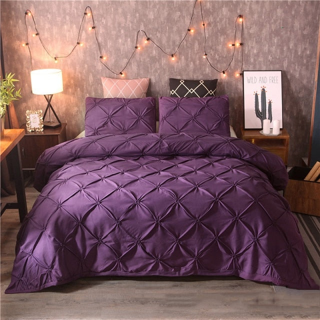 White Duvet Cover Set Pinch Pleat 2/3pcs Twin/Queen/King Size Bedclothes Bedding Sets