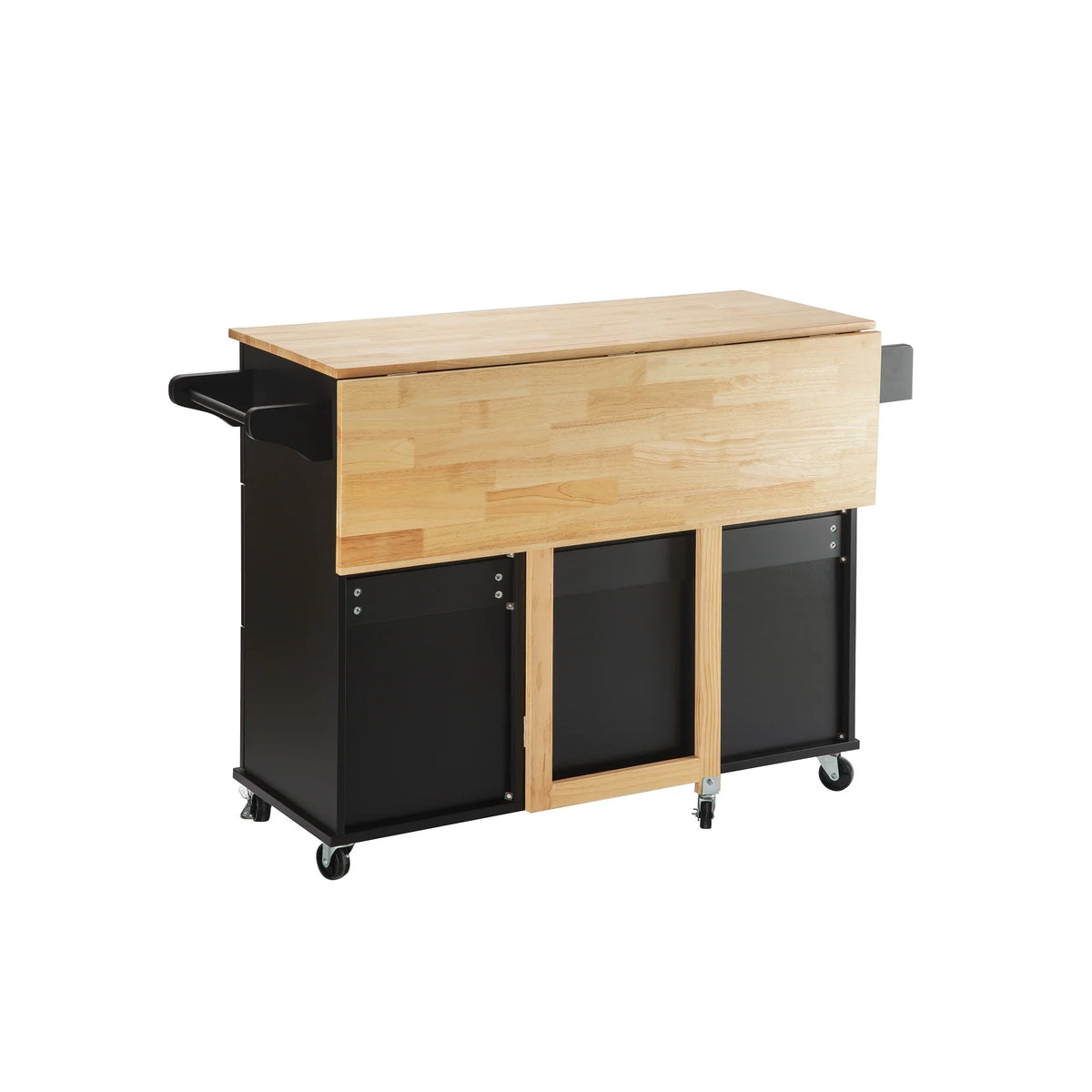 Eprolo mobile kitchen island with extensible rubber wood countertop and black cabinets
