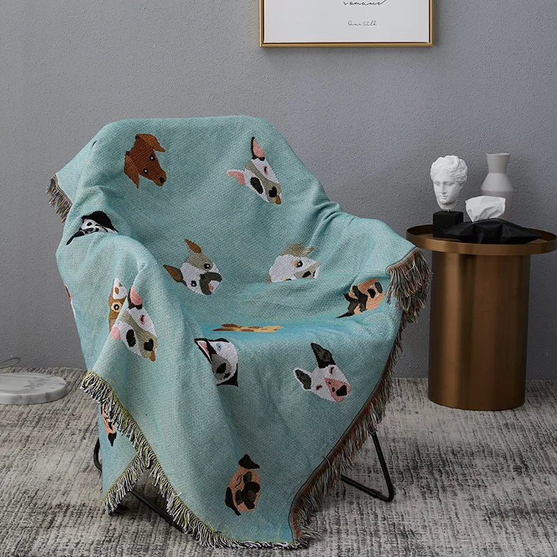 Cute Dog Print Throw Blanket Multifunction Knitted Universal Blanket