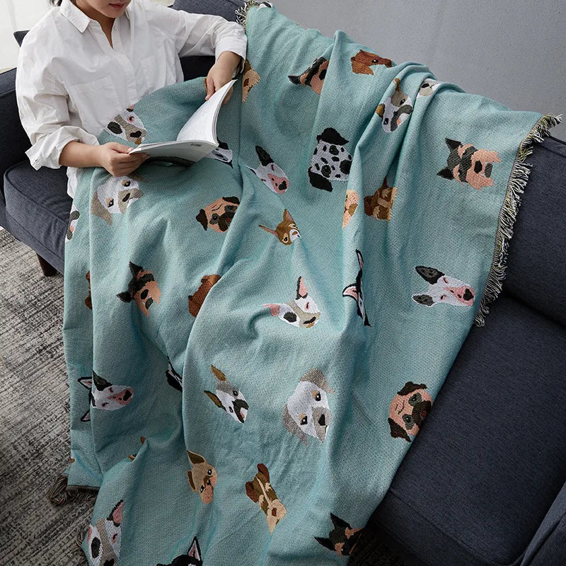 Cute Dog Print Throw Blanket Multifunction Knitted Universal Blanket