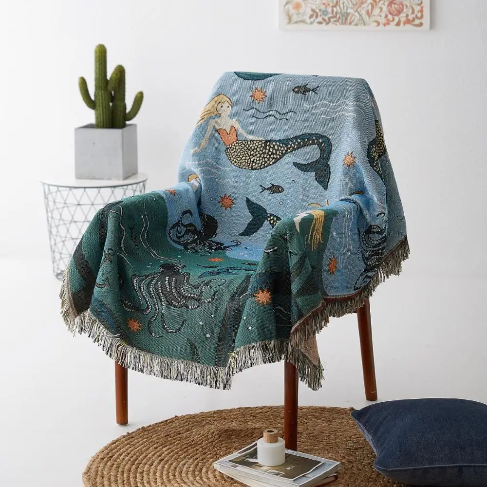 Mermaid Pattern Knitted Sofa Throw Blanket Universal Sofa Cover