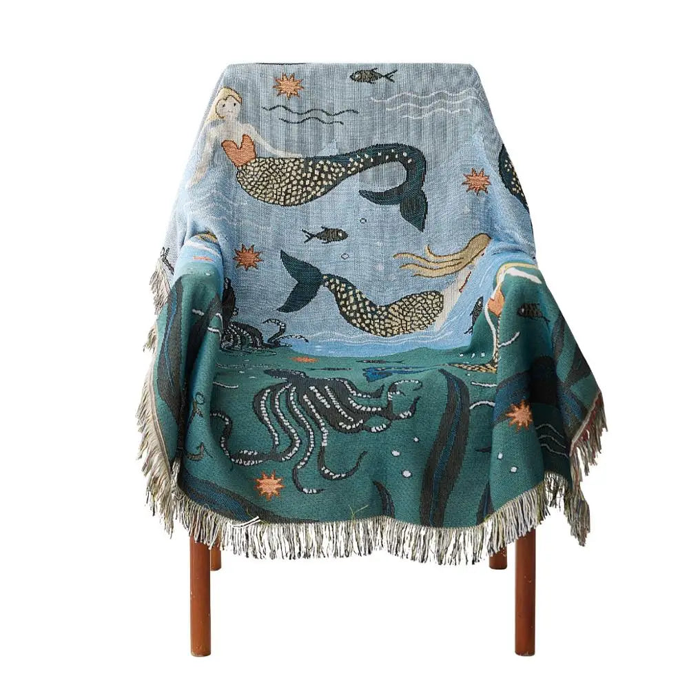 Mermaid Pattern Knitted Sofa Throw Blanket Universal Sofa Cover