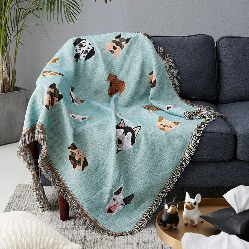 Cute Dog Print Throw Blanket Multifunction Knitted Universal Blanket