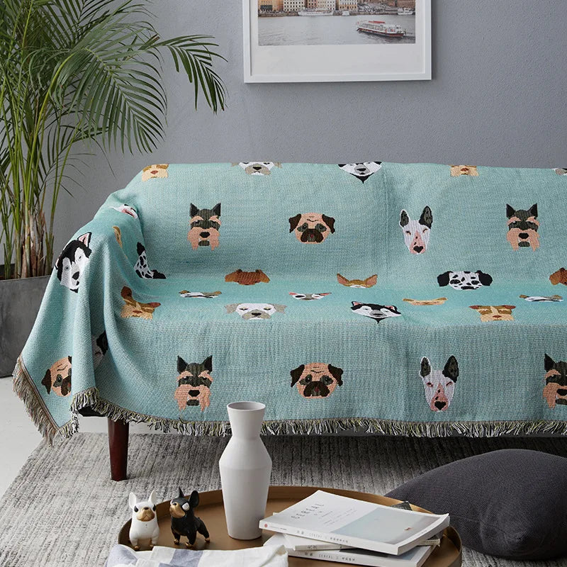 Cute Dog Print Throw Blanket Multifunction Knitted Universal Blanket