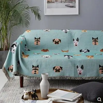 Cute Dog Print Throw Blanket Multifunction Knitted Universal Blanket